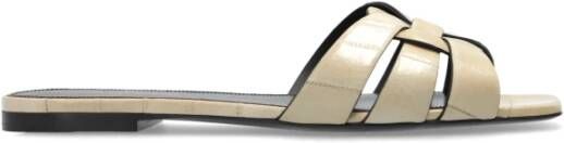Saint Laurent Slides Sandalen Zwart Leer White Dames