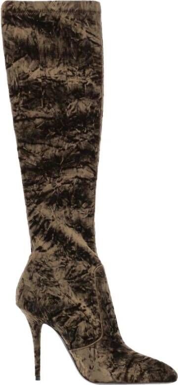 Saint Laurent Velvet Talia Laarzen Brown Dames