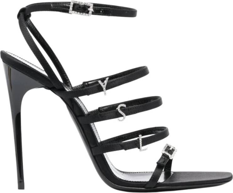 Saint Laurent Zwarte Strass Sandalen met YSL Initialen Black Dames