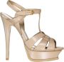 Saint Laurent Verhoog je stijl met leren sandalen met hoge hakken Beige Dames - Thumbnail 5