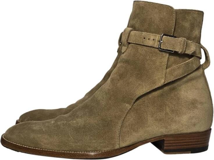 Saint Laurent Vintage Tweedehands Suède Leren Enkellaarzen