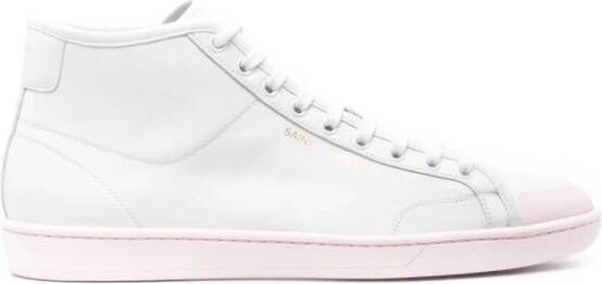Saint Laurent Wit Roze Logo Mid-Top Sneakers White Heren