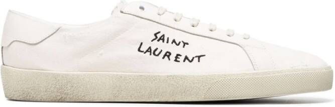 Saint Laurent Witte Geborduurde Canvas Sneakers White Heren