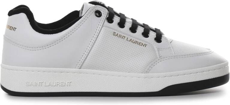 Saint Laurent Witte Lage Vetersneakers met Geperforeerd Leer Wit Heren