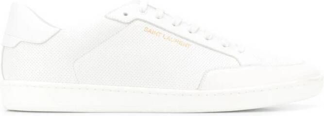 Saint Laurent Witte Leren Geperforeerde Lage Sneakers