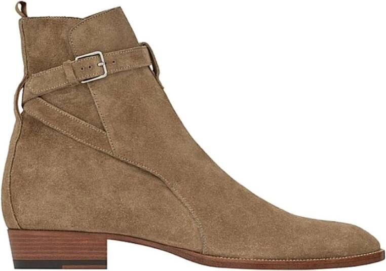 Saint Laurent Texaanse Suède Enkellaarzen met Rits Brown Heren - Foto 6