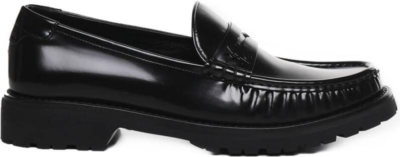 Saint Laurent Zwarte Almond Tip Monogram Loafers Black Heren