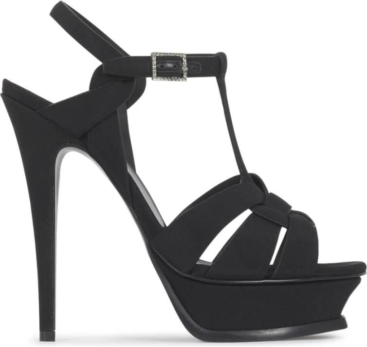 Saint Laurent Zwarte Hak Tribute 105 Satijn Black Dames