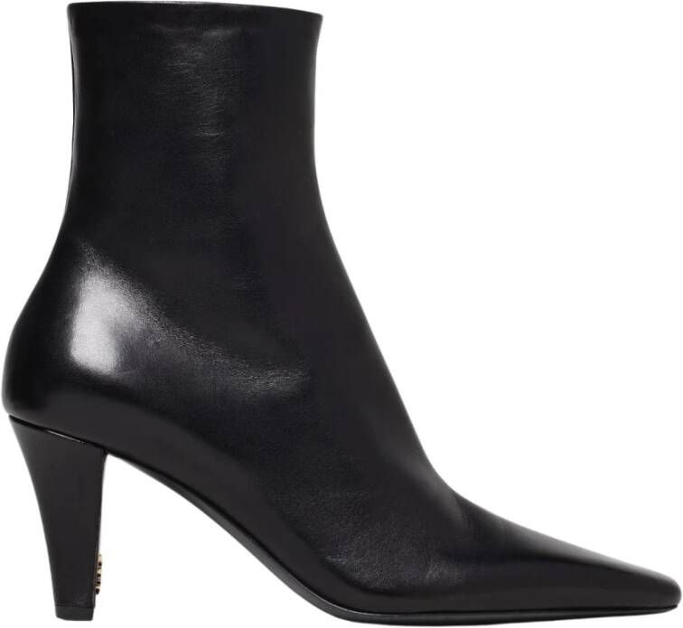 Saint Laurent Zwarte leren enkellaarsjes met hak