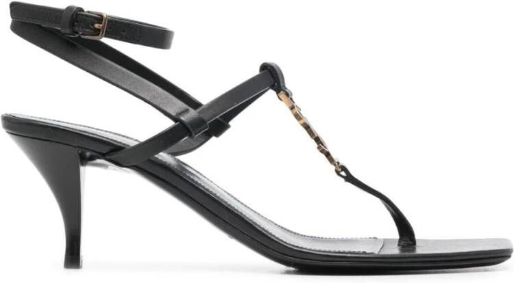 Saint Laurent Zwarte Leren Hoge Hak Sandalen Zwart Dames