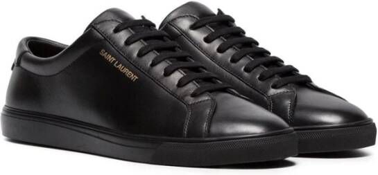 Saint Laurent Zwarte Leren Lage Sneakers Zwart Heren