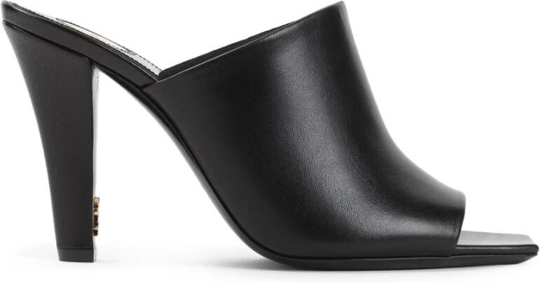 Saint Laurent Zwarte Leren Pantoffels Elegante Hakken