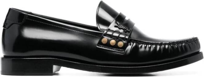 Saint Laurent Zwarte Leren Penny-Slot Loafers Black Dames