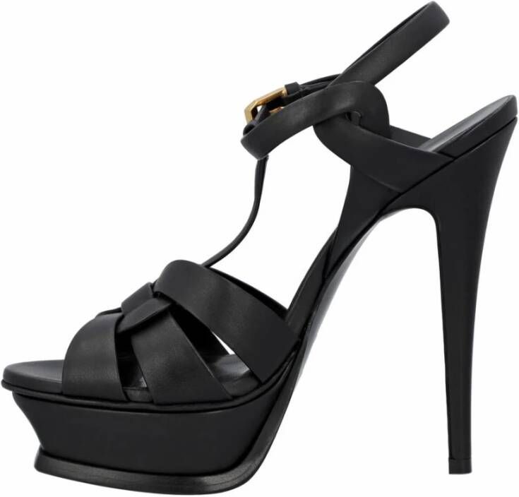 Saint Laurent Zwarte Leren Plateau Sandalen