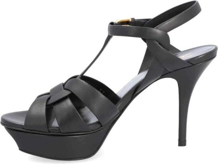Saint Laurent Zwarte leren platform sandalen