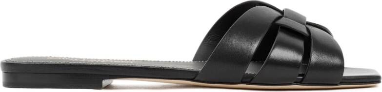 Saint Laurent Zwarte Leren Platte Sandalen