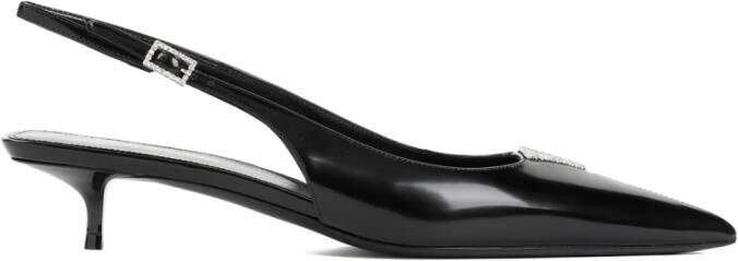 Saint Laurent Zwarte Leren Puntige Neus Kristal Pump Black Dames