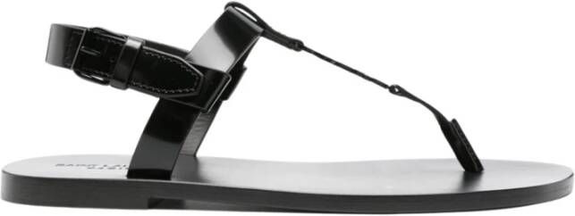 Saint Laurent Zwarte Leren Sandalen Black Heren