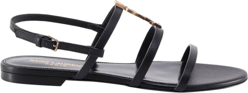 Saint Laurent Zwarte Leren Sandalen met Verstelbare Band Black Dames