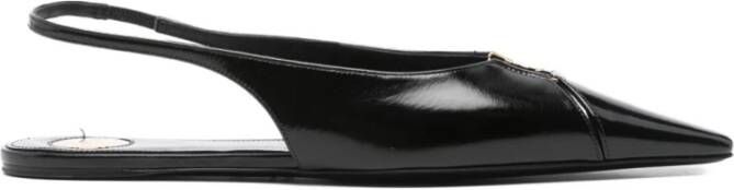 Saint Laurent Zwarte Leren Slingback Platte Schoenen