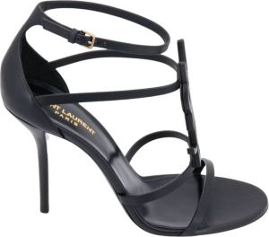 Saint Laurent Zwarte Leren Stiletto Sandalen Zwart Dames