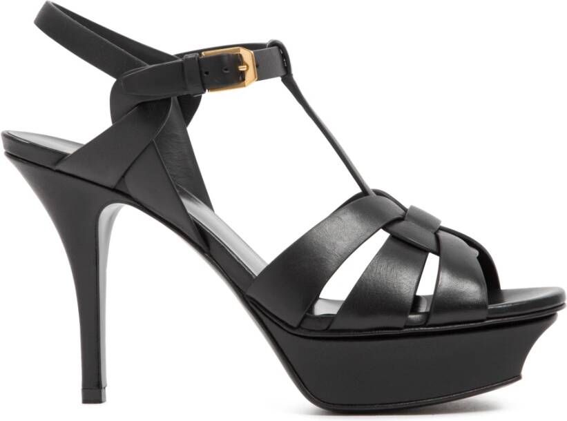 Saint Laurent Zwarte Leren Strappy Sandalen