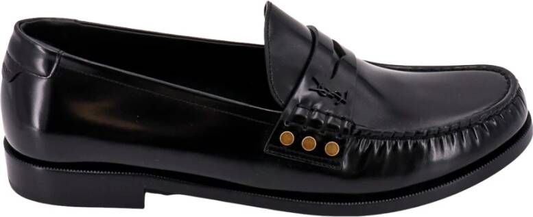 Saint Laurent Zwarte Loafer Schoenen met Metalen Details Black Heren