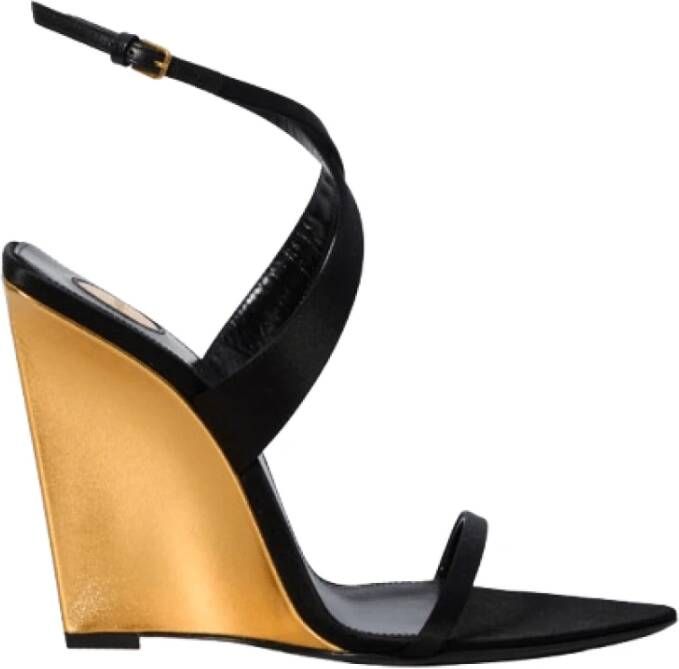 Saint Laurent Zwarte sandalen met hoge sleehak en enkelband