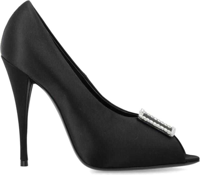 Saint Laurent Zwarte Satijnen Crepe Peep Toe Pumps Black Dames