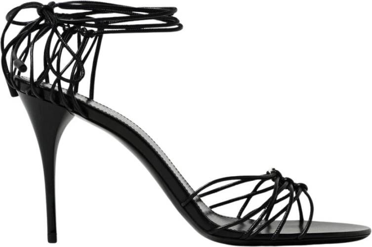 Saint Laurent Zwarte Stiletto Sandalen met Vetersluiting