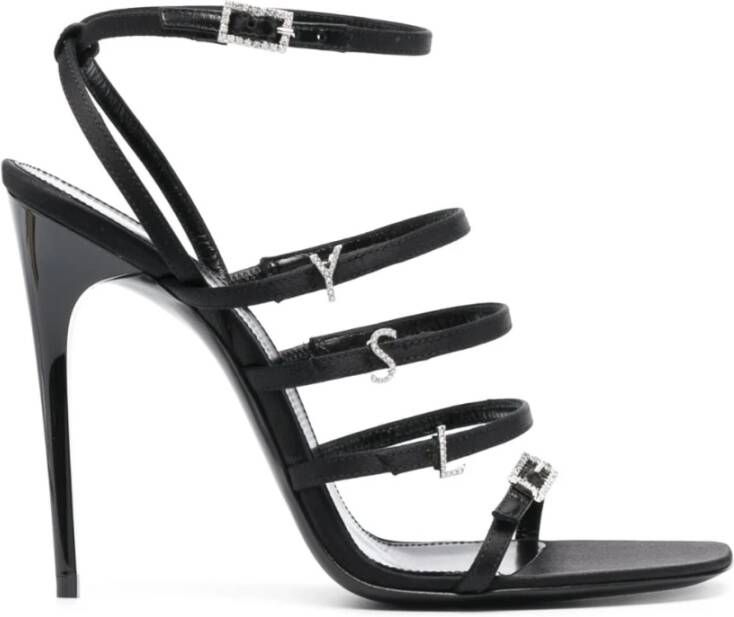 Saint Laurent Zwarte Strass Sandalen met YSL Initialen Black Dames