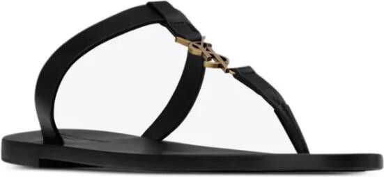 Saint Laurent Zwarte T-Strap Sandalen met Metalen Cassandre Decoratie Black Heren