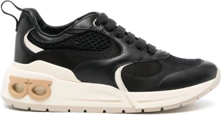 Salvatore Ferragamo Almond-Toe Leren Sneakers Zwart Dames