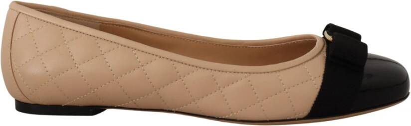 Salvatore Ferragamo Beige en Zwart Nappa Leren Ballet Flats Beige Dames