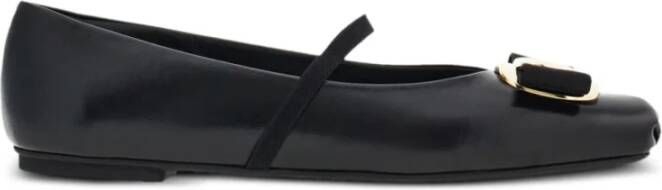 Salvatore Ferragamo Zwarte Lamsvacht Vara Boog Platte Schoenen Black Dames