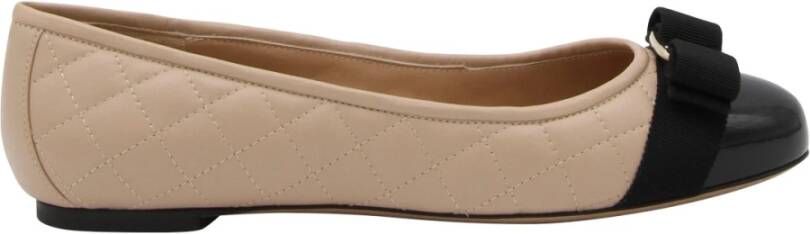 Salvatore Ferragamo Beige en Zwart Nappa Leren Ballet Flats Beige Dames