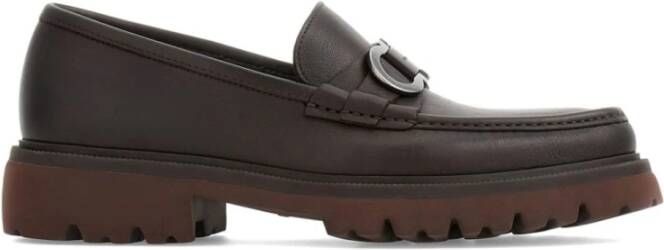 Salvatore Ferragamo Bruin Leren Platte Schoenen Gancini Gesp Brown Heren