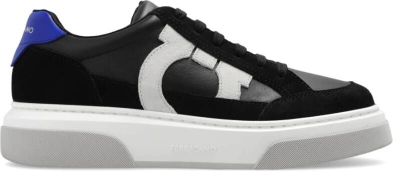 Salvatore Ferragamo Zwarte Mesh Sneakers met Blauwe Leren Hak Black Heren