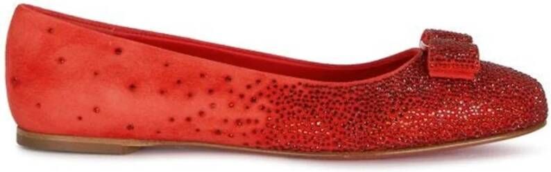 Salvatore Ferragamo Leren Ballerina Flats met Kristallen Versiering Red Dames