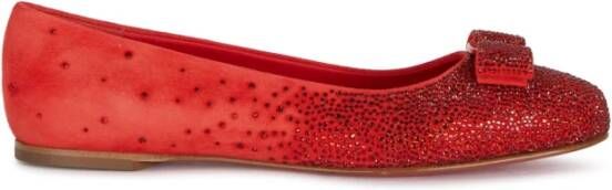 Salvatore Ferragamo Leren Ballerina Flats met Kristallen Versiering Red Dames