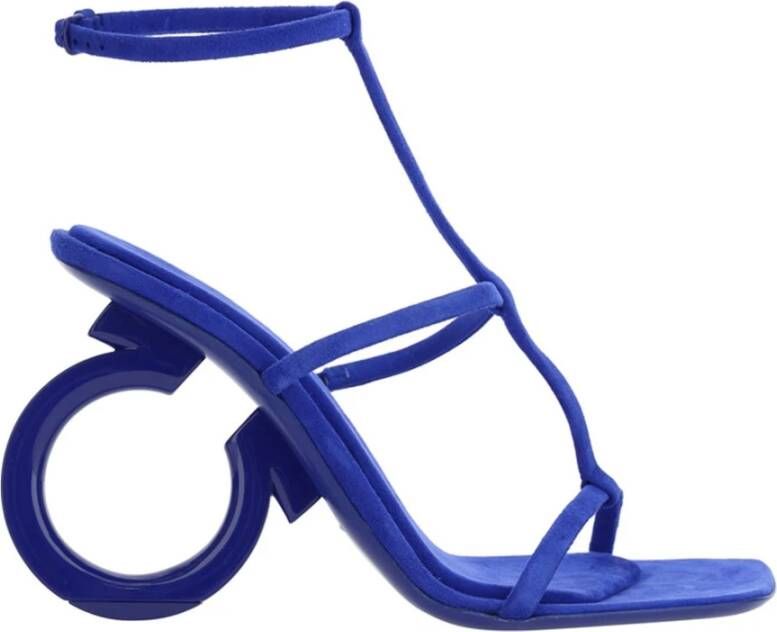 Salvatore Ferragamo Elina Leren Sandalen Blue Dames