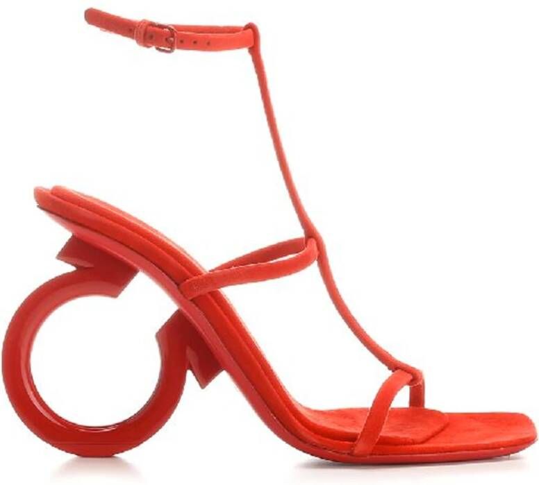 Salvatore Ferragamo Elina Leren Sandalen Hoge Hak Dames Schoenen Rood Dames