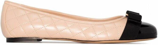 Salvatore Ferragamo Beige en Zwart Nappa Leren Ballet Flats Beige Dames