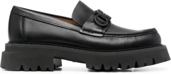 Salvatore Ferragamo Florian Vierkante Neus Leren Loafers Black Heren