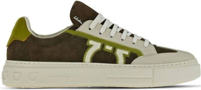 Salvatore Ferragamo Gancini Groene Leren Sneakers Groen Heren