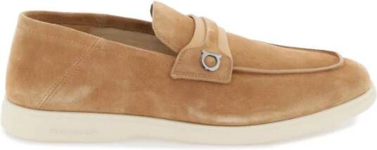 Salvatore Ferragamo Gancini Suede Moccasins Beige Heren