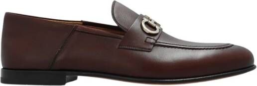 Salvatore Ferragamo Gin Leren Loafers Handtekening Logo Detail Brown Heren