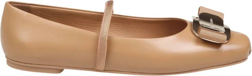 Salvatore Ferragamo Kameel Leren Ballerina Schoenen Brown Dames