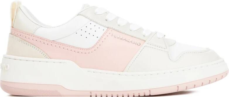 Salvatore Ferragamo Witte Roze Leren Dennis Sneakers Multicolor Dames