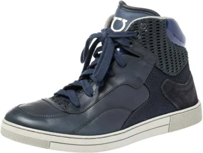 Salvatore Ferragamo Pre-owned Leather sneakers Blue Dames
